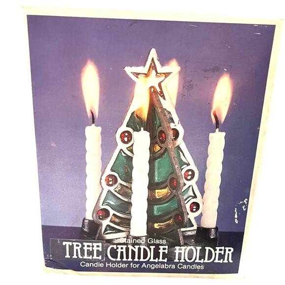 NEW Tree CANDLE HOLDER Angelabra Crackle Stained Glass & Wrought Iron Christmas - Picture 3 of 4